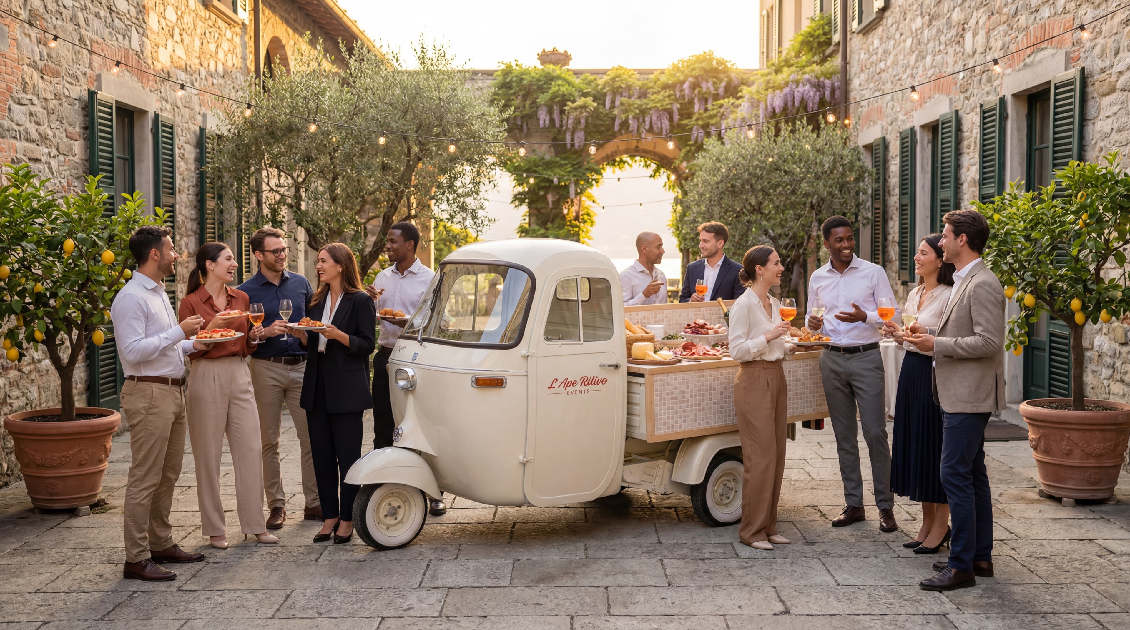 ApeCar L'Ape Ritivo Events aperitivo corporate in cortile italiano
