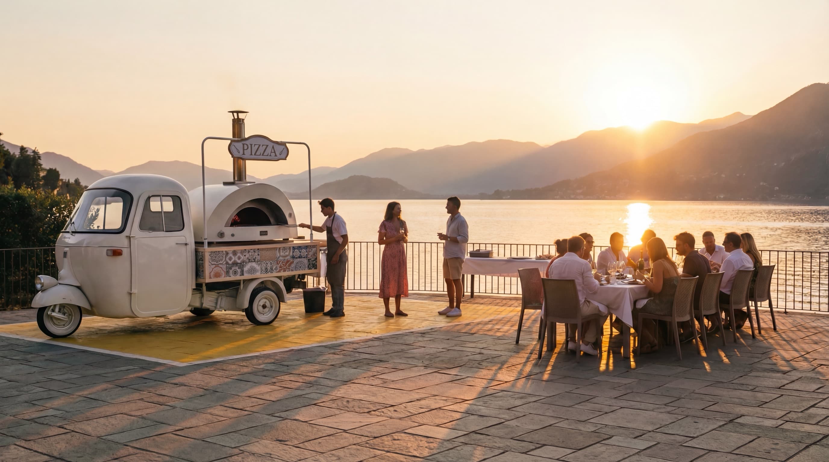 Apecar Pizza al tramonto con cena sul lago