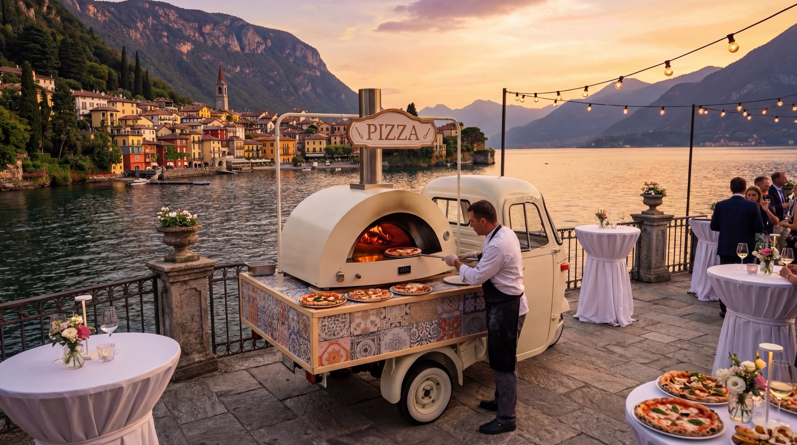 Apecar Pizza al tramonto sul lago