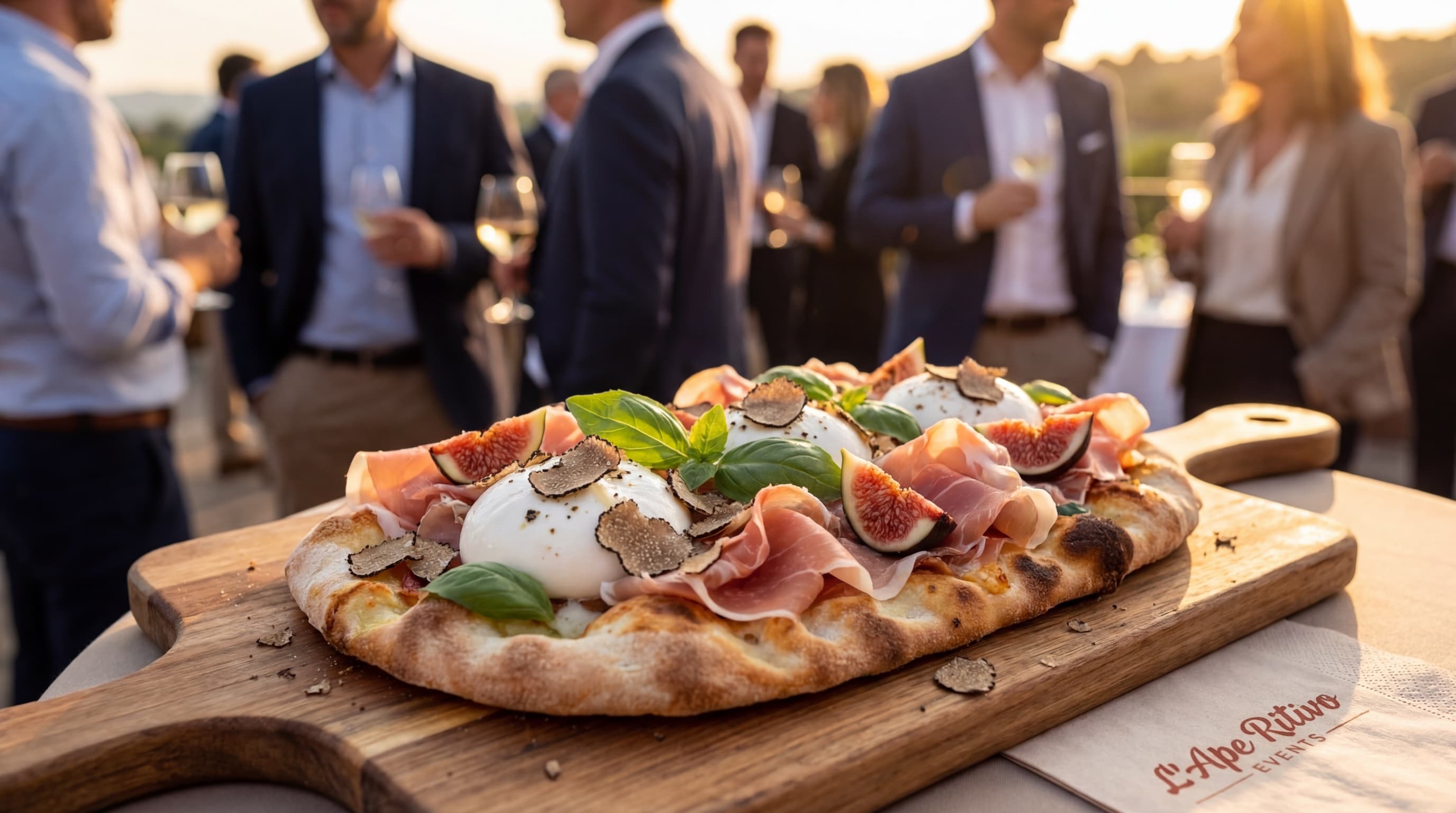 Pizza gourmet con burrata all'evento